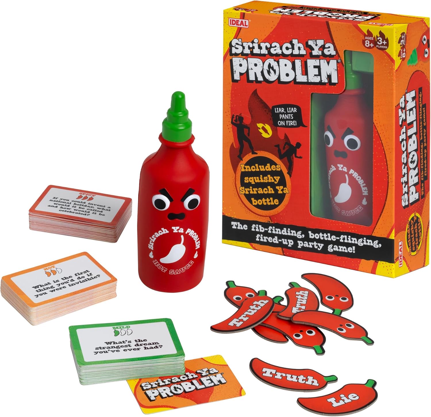 Srirach Ya Problem: The Ultimate Fibbing and Throwing Party Game with 3 spice levels to choose from! For adults, teens, families and kids age 8+, best new board game, for 3+ players