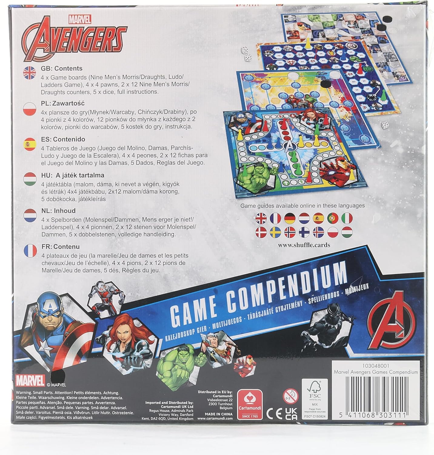 Cartamundi Marvel Games Compendium, Enjoy 35 Games Including Nine Men's Morris, Draughts, Ludo, Ladders Board Game, Great Gift For Ages 5+, Multicolor, 4.9 x 26.9 x 26.9 cm