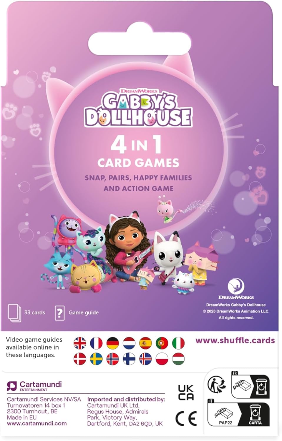 Shuffle Gabby's Dollhouse 4 in 1 Card Games for Kids - Snap, Pairs, Happy Families & Action Game, Game Guide Included, Ages 4+ Multicolour