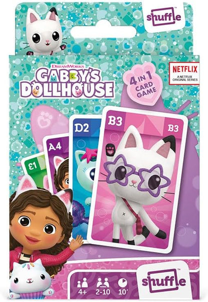 Shuffle Gabby's Dollhouse 4 in 1 Card Games for Kids - Snap, Pairs, Happy Families & Action Game, Game Guide Included, Ages 4+ Multicolour