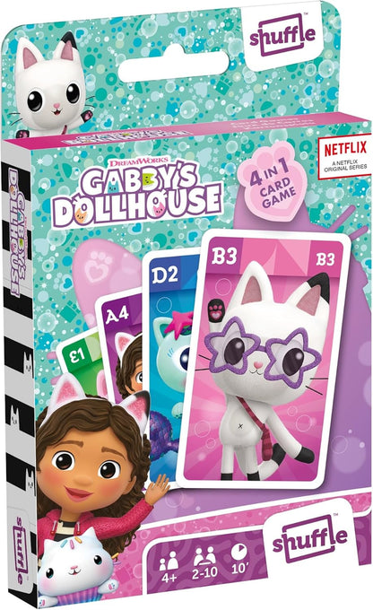 Shuffle Gabby's Dollhouse 4 in 1 Card Games for Kids - Snap, Pairs, Happy Families & Action Game, Game Guide Included, Ages 4+ Multicolour