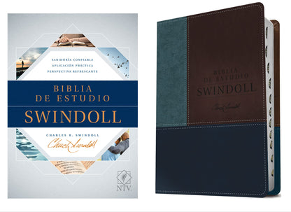 Biblia de estudio Swindoll NTV, SentiPiel, Café/Azul/Turques
