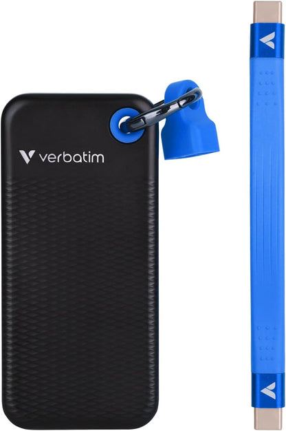 Verbatim Pocket SSD da 1 TB (NVMe SSD, USB 3.2 Gen 2, fino a 1.000 MB/s di velocità di lettura e scrittura, hard disk portatile per Mac, PC e console di gioco, nero/blu