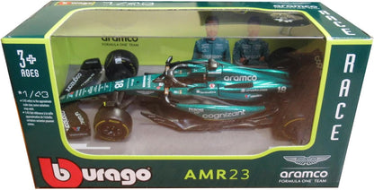 Bburago Formula 1 F1 Asto Martin AMR 23 Lance Stroll (2023) - 1:43 Scale - In credibly Detailed Die-Cast Replica Collectible Race Car, Blue