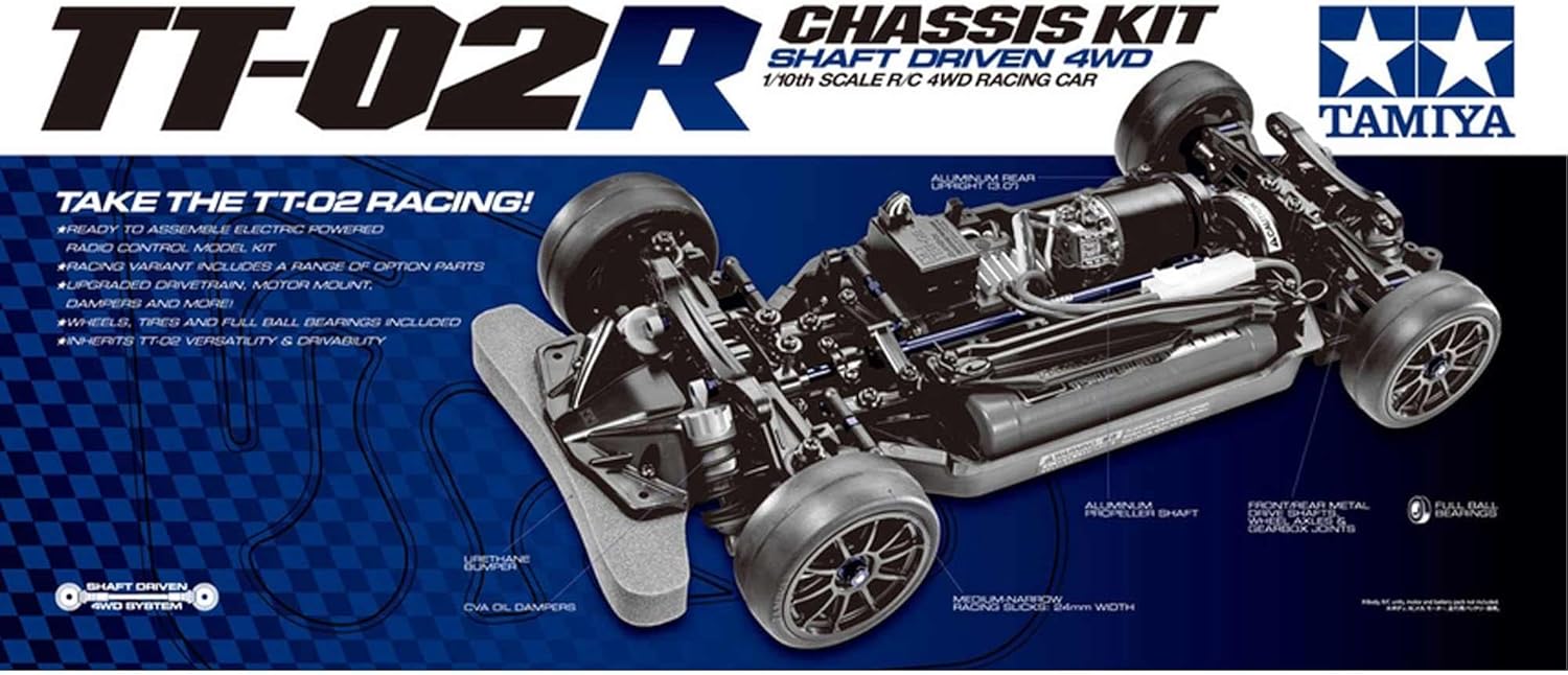 TAMIYA 47326-000 47326 47326-1:10 RC TT-02R Kit, Remote Controlled Car/Vehicle, Model Building, Kit, Chassis, Hobby, Black
