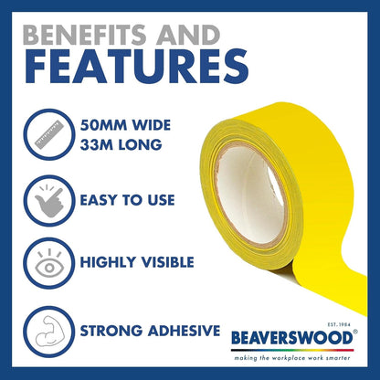 Beaverswood Industrial Vinyl Floor Line Marking Tape 50mmx33m Yellow (Roll) - LMT/Y