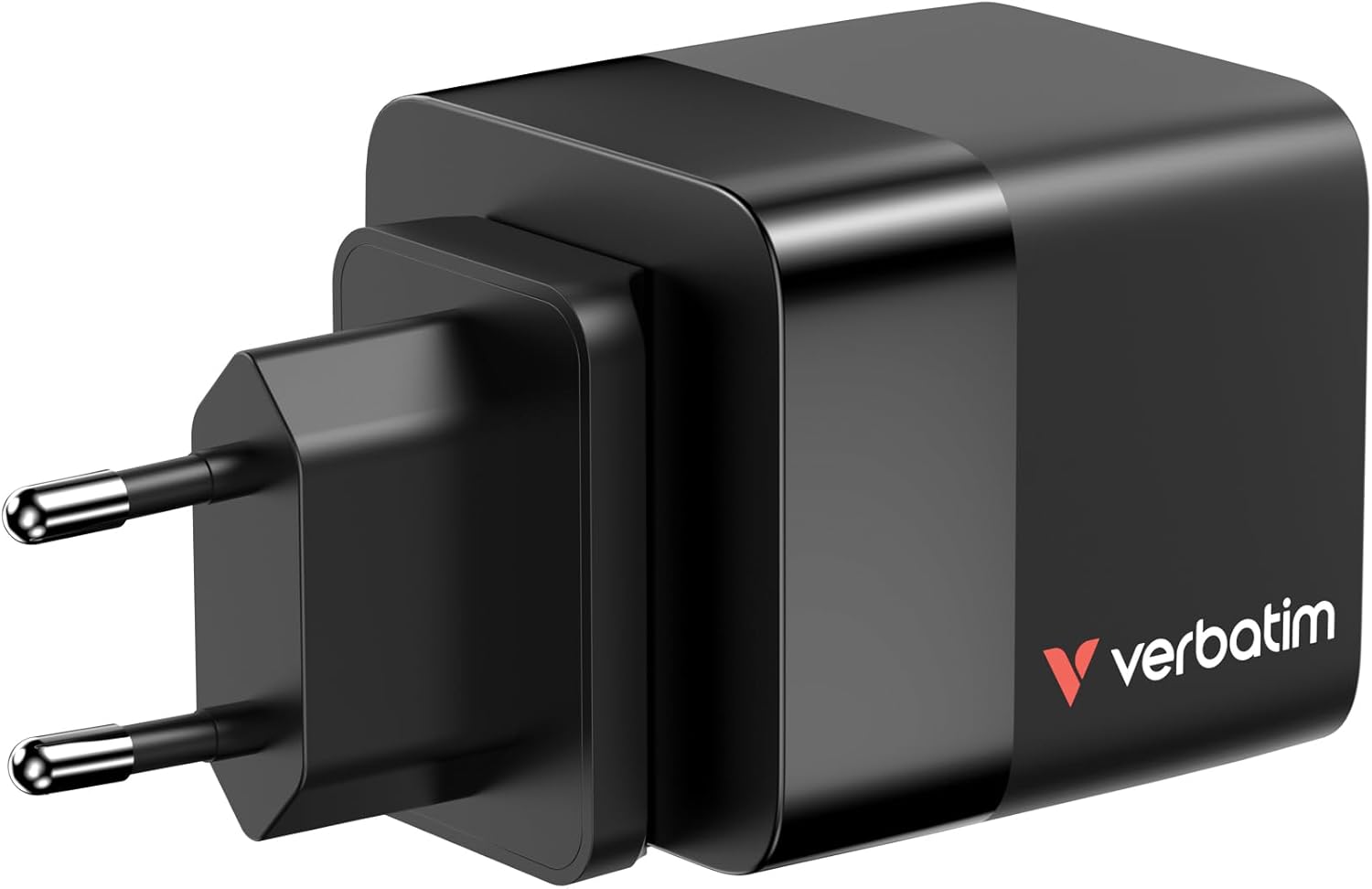 Verbatim GaN Charger 65W - Caricatore USB-C a 2 porte con cavo USB-C estraibile, adattatore USB-C e USB-A, caricatore rapido per Apple iPad, iPhone, Samsung & Co, adattatore da viaggio per EU, UK, USA