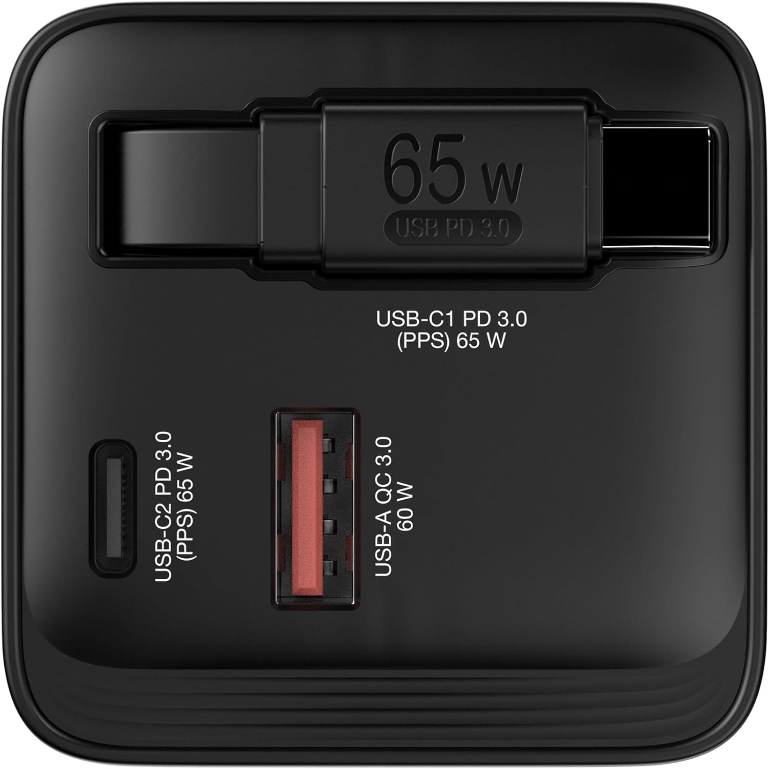 Verbatim GaN Charger 65W - Caricatore USB-C a 2 porte con cavo USB-C estraibile, adattatore USB-C e USB-A, caricatore rapido per Apple iPad, iPhone, Samsung & Co, adattatore da viaggio per EU, UK, USA