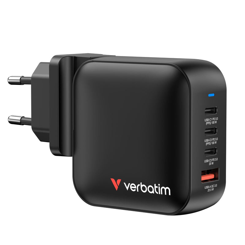 Verbatim Mini GaN Charger 100W 3xUSB-C PD, 1xUSB-A QC 3.0 32231