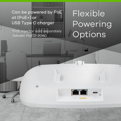 Zyxel WiFi 7 BE12300 Wireless Dual-Radio Access Point | 2 x 2,5G Ethernet | PoE+ o USB Type C alimentato (non incluso) | Cloud, App o Gestione diretta