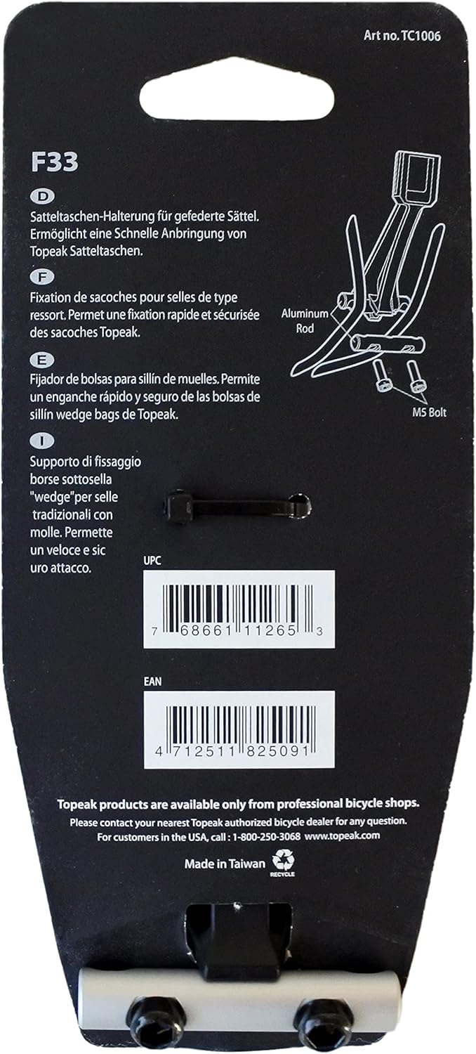 Topeak Fixer F33 Bracket mounts Saddles Bags to Saddle Rails, Black
