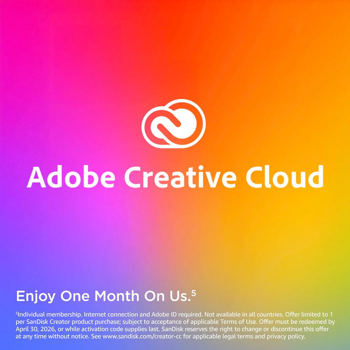 SanDisk Creator Pro Portable SSD 1 TB (For Content Creators, Robust Construction, up to 2000 MB/s Read/Write Speeds, USB-C, 3 Meter Drop Protection, IP65, 1 Month Adobe Creative Cloud Included