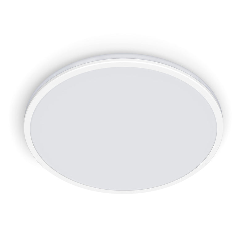 This sleek slim white ceiling light is designed to compliment any ceiling. The clean round lines of the main light are accented wi