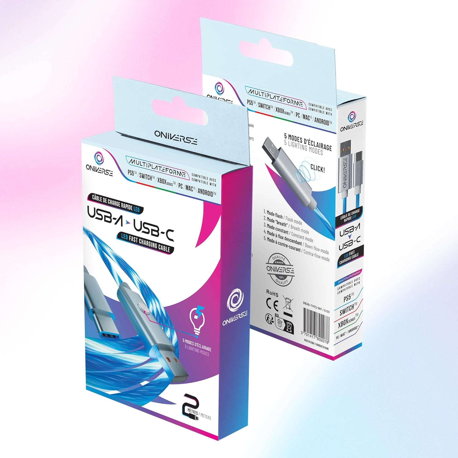 Oniverse - Usb-C Quick Charge Cable With Led - 2 Meters - White
