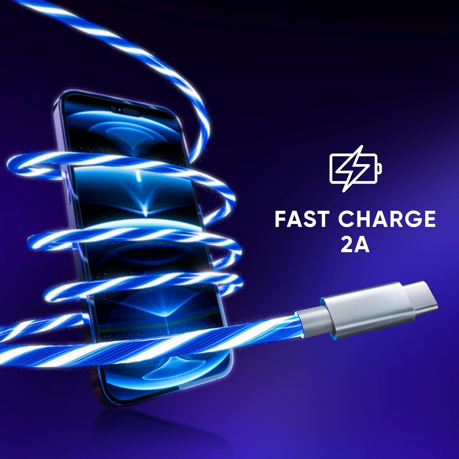 Oniverse - Usb-C Quick Charge Cable With Led - 2 Meters - White