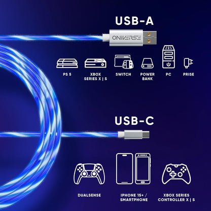Oniverse - Usb-C Quick Charge Cable With Led - 2 Meters - White