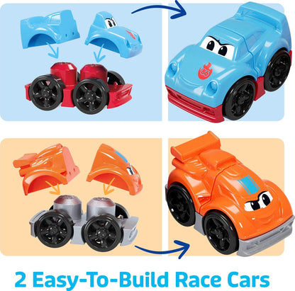 MEGA BLOKS First Builders Toddler Building Blocks Toy Set, Build & Race Rig with 19 Pieces, 2 Race Cars and Storage, Red, Ages 1+ Years, JFR29