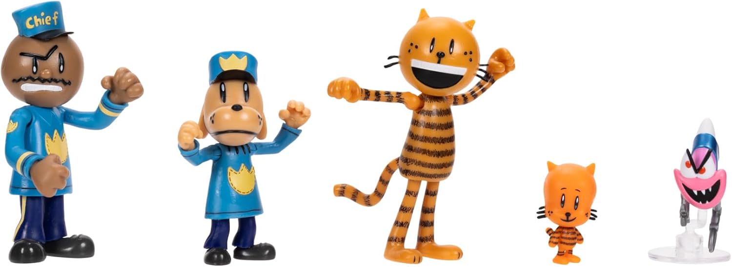 Dog Man Movie Action Figures Multipack Set by Jakks Pacific, Includes 6.3 cm Articulated Scale Figures - Inspired by the Movie Toys, Lil Petey, Petey, Chief, and Flippy!