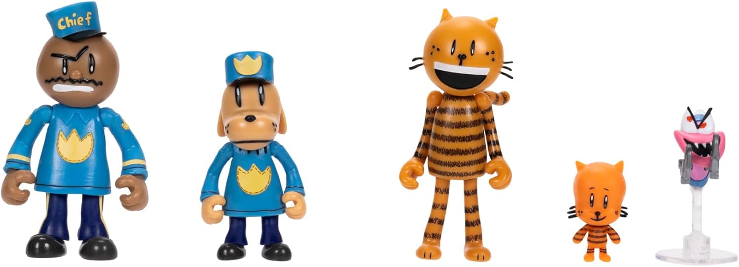 Dog Man Movie Action Figures Multipack Set by Jakks Pacific, Includes 6.3 cm Articulated Scale Figures - Inspired by the Movie Toys, Lil Petey, Petey, Chief, and Flippy!