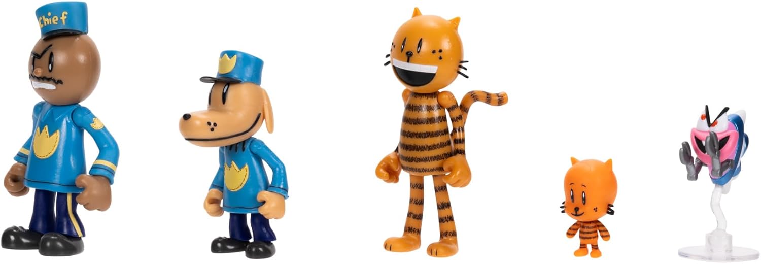 Dog Man Movie Action Figures Multipack Set by Jakks Pacific, Includes 6.3 cm Articulated Scale Figures - Inspired by the Movie Toys, Lil Petey, Petey, Chief, and Flippy!