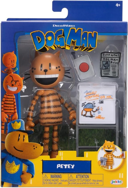 Dog Man Movie Petey 12.7cm Articulated Action Figure, Collect all the Movie Action Figures and Plush Toys by JAKKS Pacific, Based on The Dog Man Book and Dog Man Film