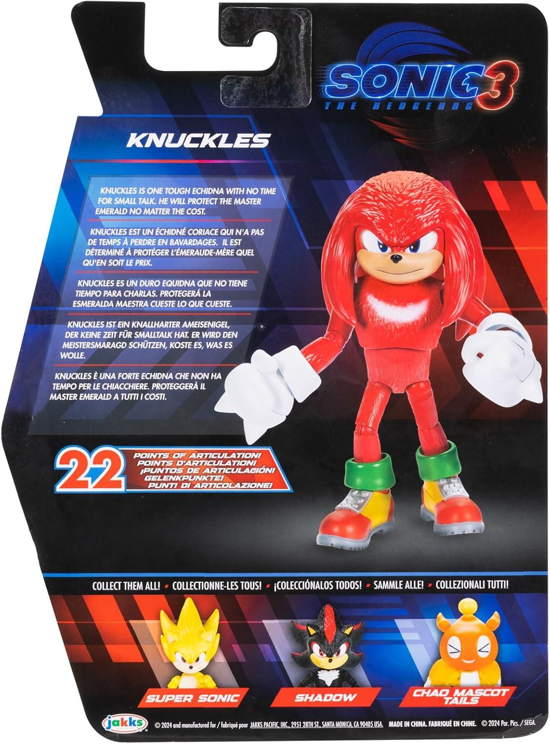 Sonic The Hedgehog Sonic 3 Movie Knuckles Sonic Collector Toy Figure by Jakks Pacific, Stands 5” / 13 cm Tall, Highly Articulated for Boys/Girls, Officially Licensed 3 Movie, Suggested for Ages 3+
