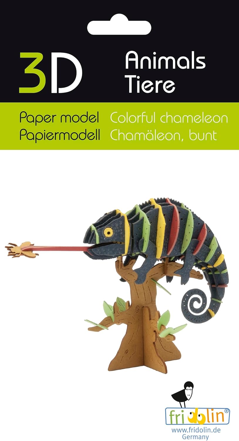 Fridolin Modello di carta 3D – camaleonte, colorato