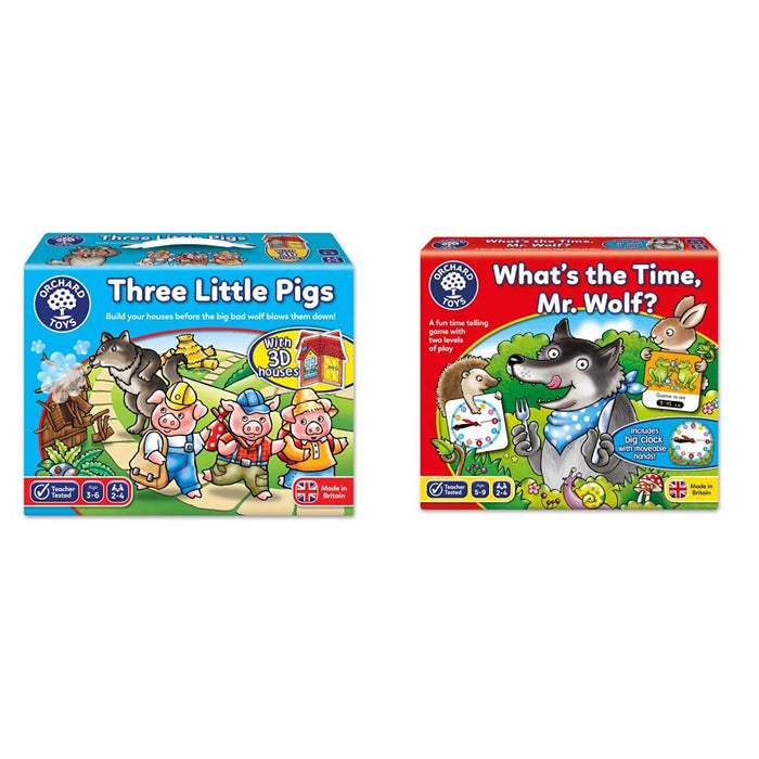 Orchard Toys Three Little Pigs Game & What's the Time, Mr Wolf Game