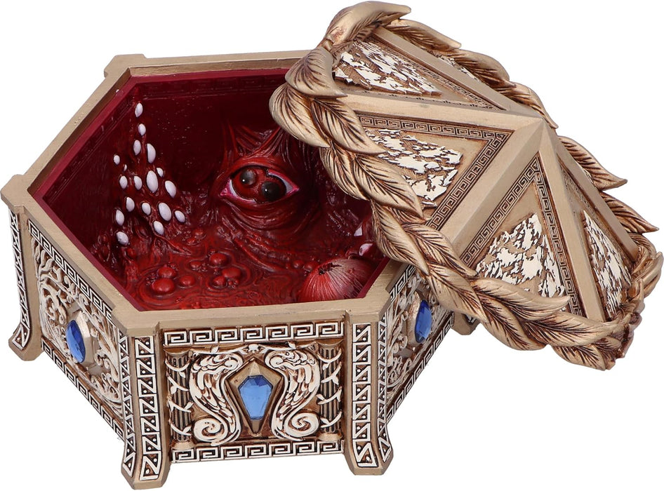 Nemesis Now Pandora's Box 11cm, Resin, Gold, Gothic Accessory & Jewellery Box, Greek Mythology Home Decor, Gold Detailing with Red Velour Interior, Cast in the Finest Resin, Expertly Hand-Painted