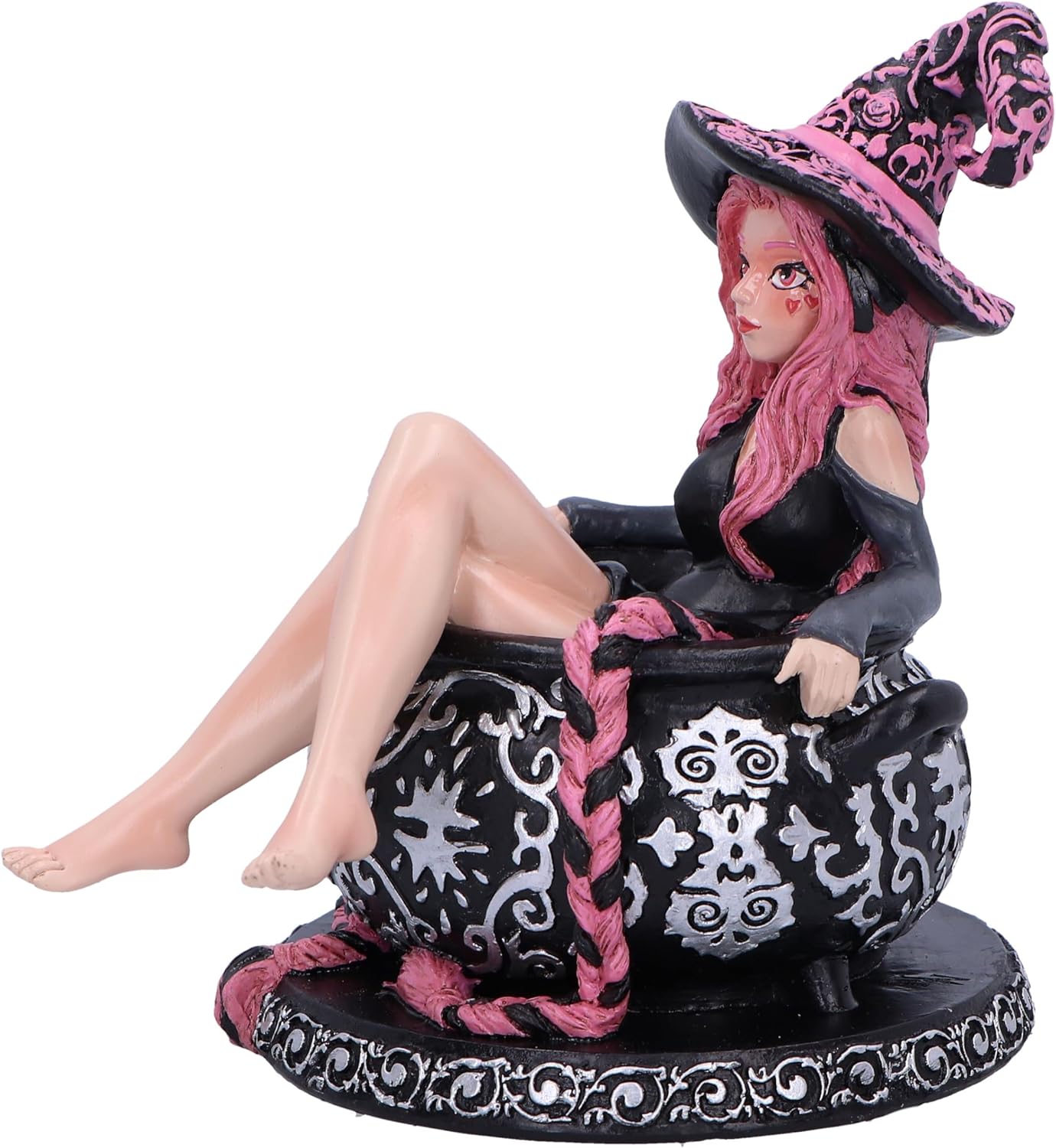 Nemesis Now Baie Rose Sugar and Spice Figurine 14.4cm, Resin, Black/Pink, Pinked Hair Witch Ornament, Long Pink-Haired Witch Cauldron Figurine, Cast in the Finest Resin, Expertly Hand-Painted