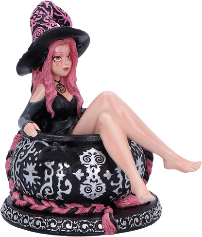 Nemesis Now Baie Rose Sugar and Spice Figurine 14.4cm, Resin, Black/Pink, Pinked Hair Witch Ornament, Long Pink-Haired Witch Cauldron Figurine, Cast in the Finest Resin, Expertly Hand-Painted