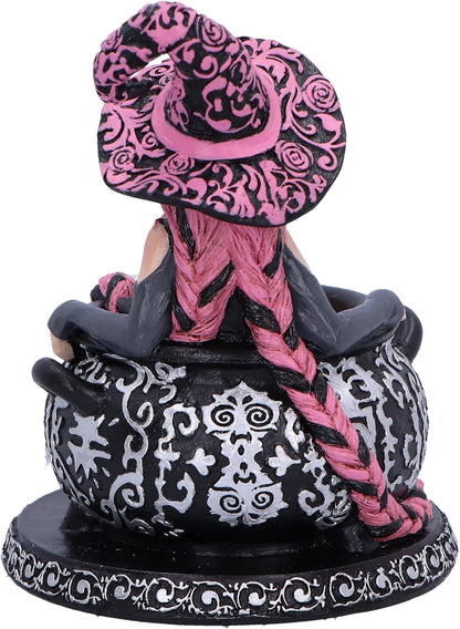 Nemesis Now Baie Rose Sugar and Spice Figurine 14.4cm, Resin, Black/Pink, Pinked Hair Witch Ornament, Long Pink-Haired Witch Cauldron Figurine, Cast in the Finest Resin, Expertly Hand-Painted