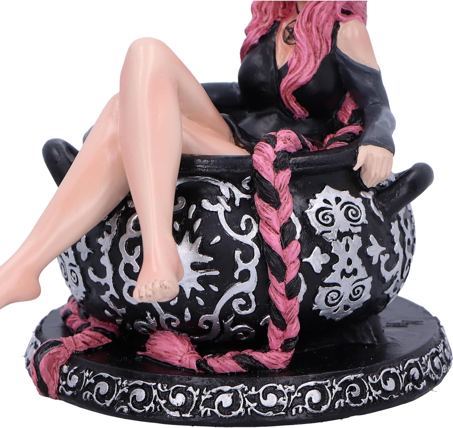 Nemesis Now Baie Rose Sugar and Spice Figurine 14.4cm, Resin, Black/Pink, Pinked Hair Witch Ornament, Long Pink-Haired Witch Cauldron Figurine, Cast in the Finest Resin, Expertly Hand-Painted