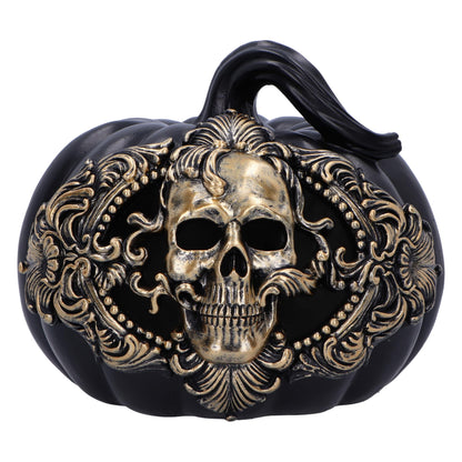 Nemesis Now Baroque Harvest Pumpkin Skull 16.7cm, Resin, Black Pumpkin and Gold Skull Ornament, Halloween Décor, Baroque Design, Reusable Pumpkin, Cast in the Finest Resin, Expertly Hand-Painted
