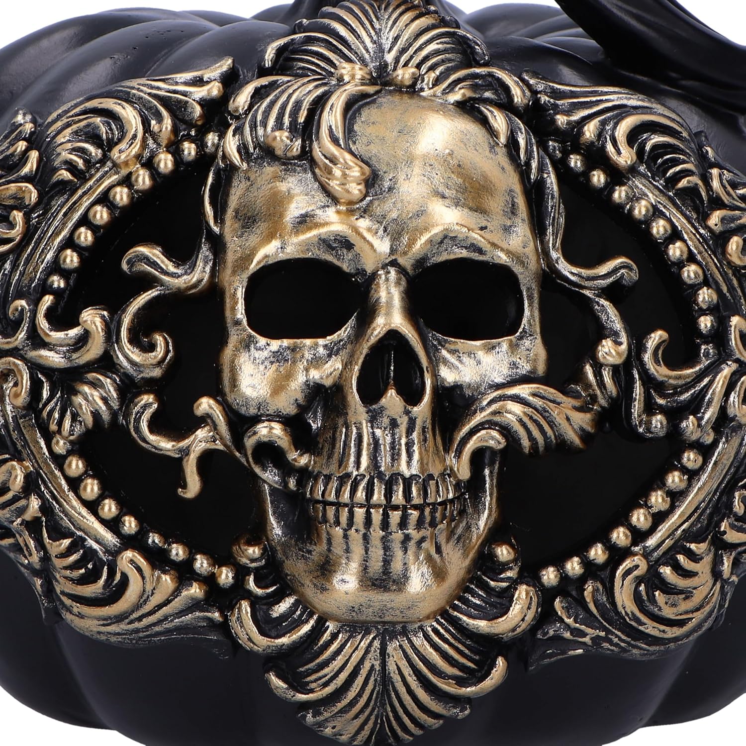 Nemesis Now Baroque Harvest Pumpkin Skull 16.7cm, Resin, Black Pumpkin and Gold Skull Ornament, Halloween Décor, Baroque Design, Reusable Pumpkin, Cast in the Finest Resin, Expertly Hand-Painted