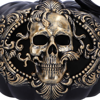 Nemesis Now Baroque Harvest Pumpkin Skull 16.7cm, Resin, Black Pumpkin and Gold Skull Ornament, Halloween Décor, Baroque Design, Reusable Pumpkin, Cast in the Finest Resin, Expertly Hand-Painted