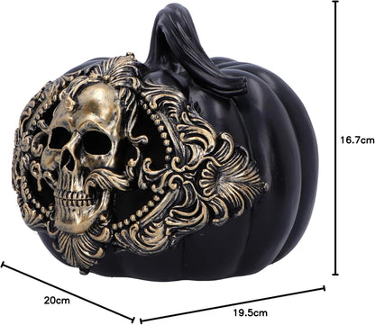 Nemesis Now Baroque Harvest Pumpkin Skull 16.7cm, Resin, Black Pumpkin and Gold Skull Ornament, Halloween Décor, Baroque Design, Reusable Pumpkin, Cast in the Finest Resin, Expertly Hand-Painted
