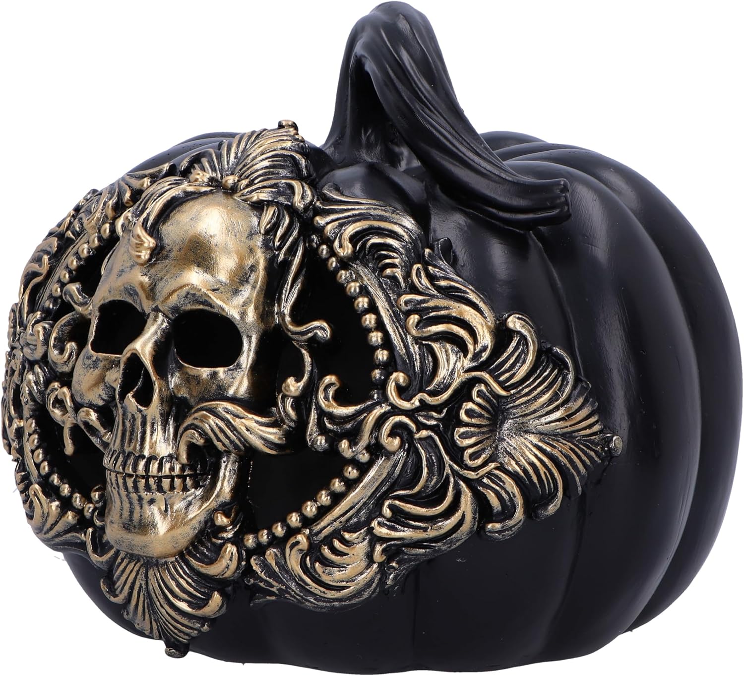 Nemesis Now Baroque Harvest Pumpkin Skull 16.7cm, Resin, Black Pumpkin and Gold Skull Ornament, Halloween Décor, Baroque Design, Reusable Pumpkin, Cast in the Finest Resin, Expertly Hand-Painted