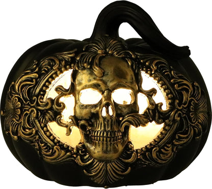 Nemesis Now Baroque Harvest Pumpkin Skull 16.7cm, Resin, Black Pumpkin and Gold Skull Ornament, Halloween Décor, Baroque Design, Reusable Pumpkin, Cast in the Finest Resin, Expertly Hand-Painted