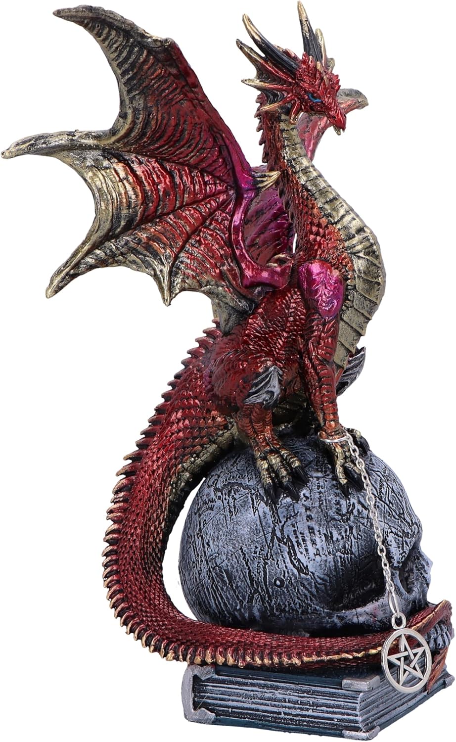 Nemesis Now Fate of the World Figurine 23cm, Resin, Red/Gold, Wiccan Dragon Figure, Red Dragon on Skull and Book Ornament, Gothic Dragon Giftware, Cast in the Finest Resin, Expertly Hand-Painted