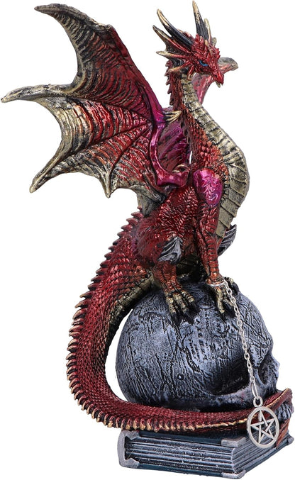 Nemesis Now Fate of the World Figurine 23cm, Resin, Red/Gold, Wiccan Dragon Figure, Red Dragon on Skull and Book Ornament, Gothic Dragon Giftware, Cast in the Finest Resin, Expertly Hand-Painted