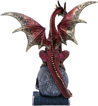 Nemesis Now Fate of the World Figurine 23cm, Resin, Red/Gold, Wiccan Dragon Figure, Red Dragon on Skull and Book Ornament, Gothic Dragon Giftware, Cast in the Finest Resin, Expertly Hand-Painted