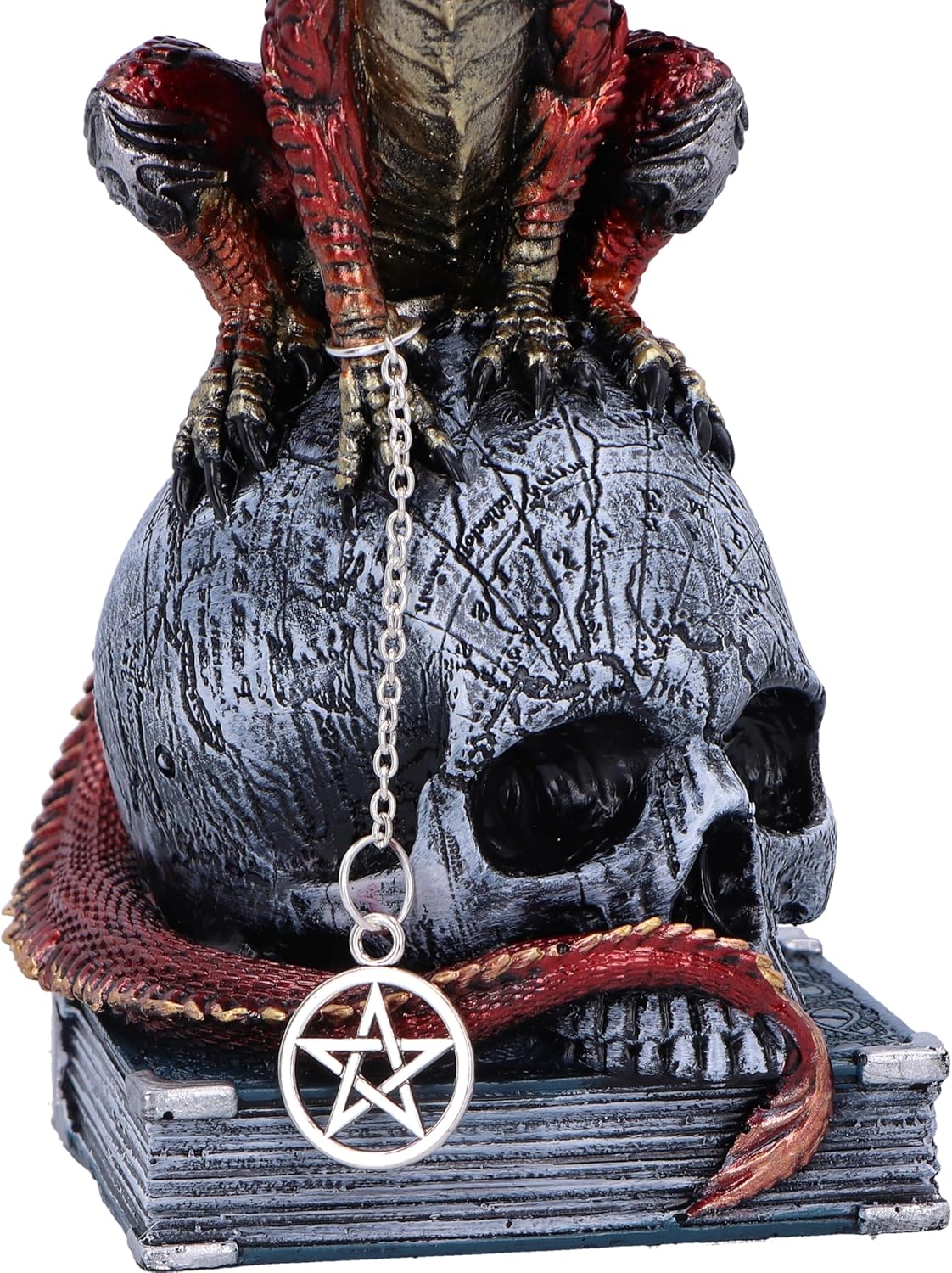 Nemesis Now Fate of the World Figurine 23cm, Resin, Red/Gold, Wiccan Dragon Figure, Red Dragon on Skull and Book Ornament, Gothic Dragon Giftware, Cast in the Finest Resin, Expertly Hand-Painted