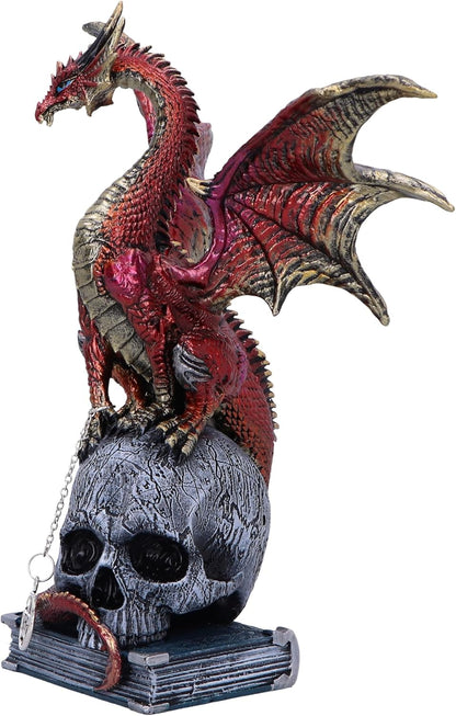 Nemesis Now Fate of the World Figurine 23cm, Resin, Red/Gold, Wiccan Dragon Figure, Red Dragon on Skull and Book Ornament, Gothic Dragon Giftware, Cast in the Finest Resin, Expertly Hand-Painted