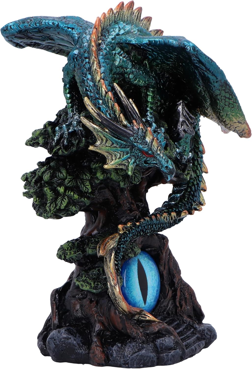 Nemesis Now Forest Seer Figurine 16cm, Resin, Blue/Green, Dragon on Tree Spirit Figure, Turquoise Dragon Ornament, Collectable Dragon Giftware, Cast in the Finest Resin, Expertly Hand-Painted