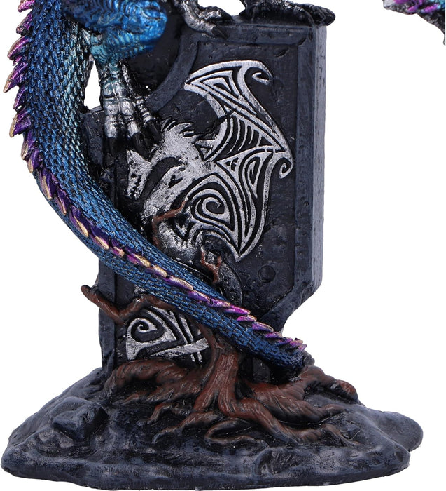 Nemesis Now Draconic Sigil 17.5cm, Resin, Blue, Blue Dragon on Gravestone Figure, Glimmering Blue Dragon Ornament, Collectable Dragon Giftware, Cast in the Finest Resin, Expertly Hand-Painted