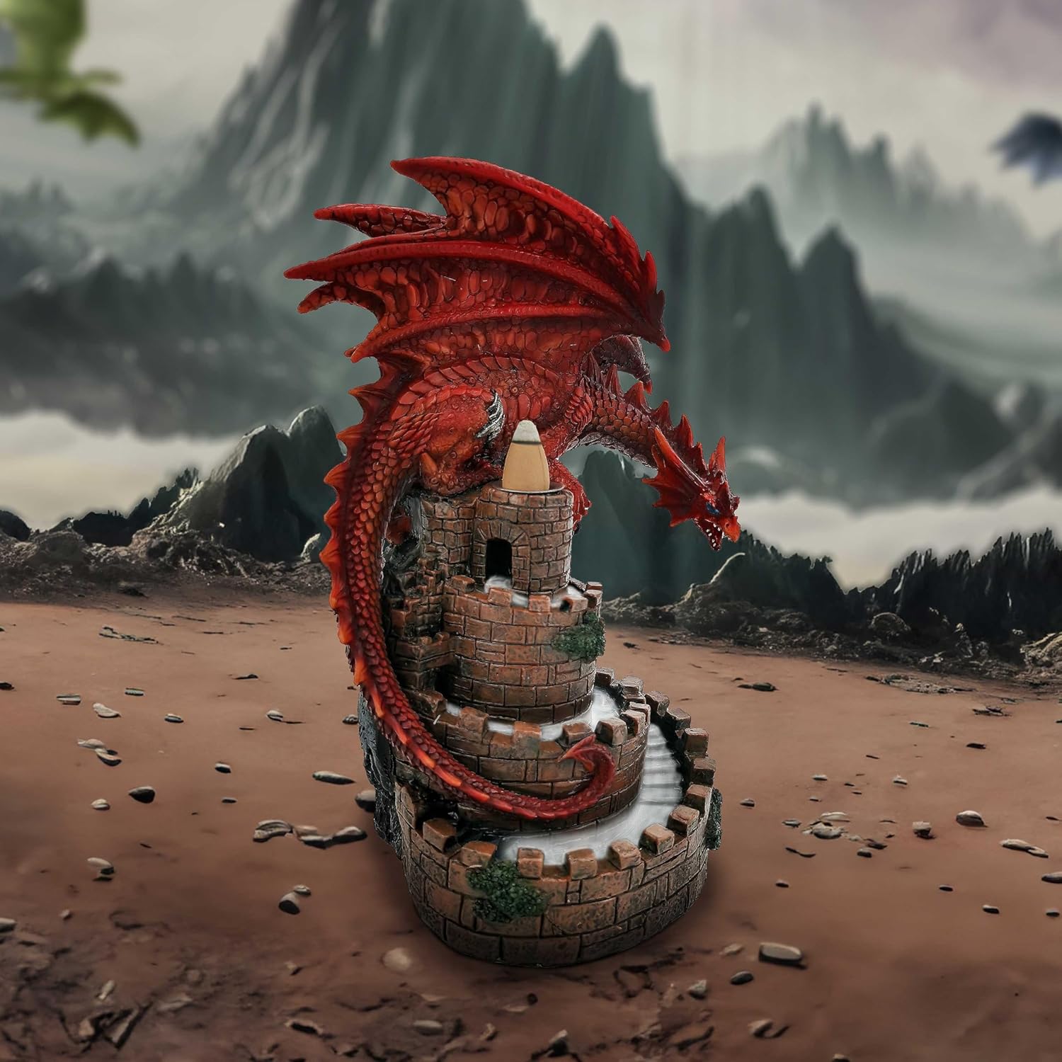 Crimson Keep Red Dragon Backflow Incense Burner 22Cm