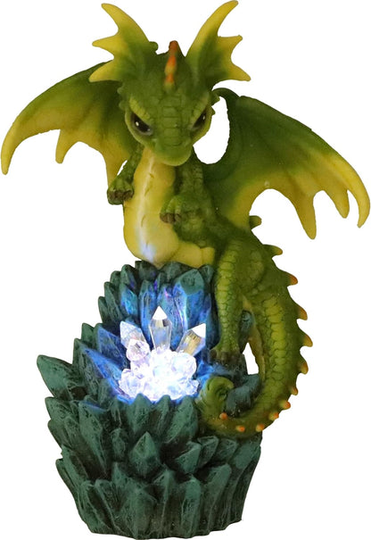 Nemesis Now Crystal Peak Figurine 18cm, Resin, Green, Dragonling on Light Up Crystals Figure, Collectable Green Dragonling Ornament, LED Light, Cast in the Finest Resin, Expertly Hand-Painted