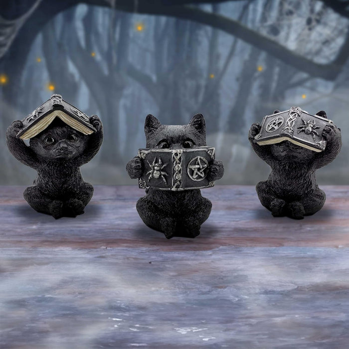 Nemesis Now Three Wise Spell Cats 8.5cm, Resin, Black, Three Wise Kitten Figurines, Occult Kittens Figurine Trio Set, Cat Merchandise, Cast in the Finest Resin, Expertly Hand-Painted