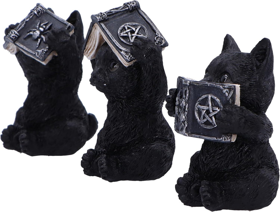 Nemesis Now Three Wise Spell Cats 8.5cm, Resin, Black, Three Wise Kitten Figurines, Occult Kittens Figurine Trio Set, Cat Merchandise, Cast in the Finest Resin, Expertly Hand-Painted